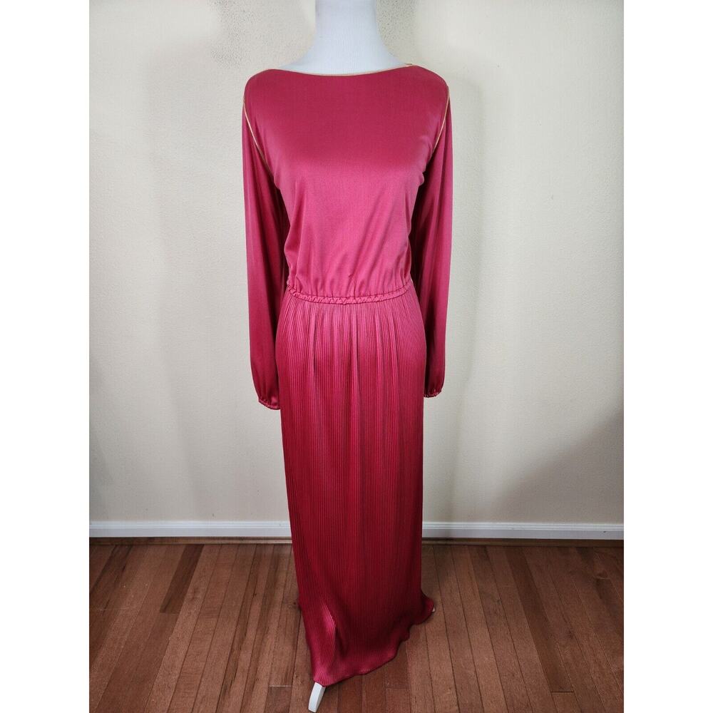 Vintage 70s/80s Miss Rubette Accordion Mulberry Mauve Long Sleeve Maxi Dress 12